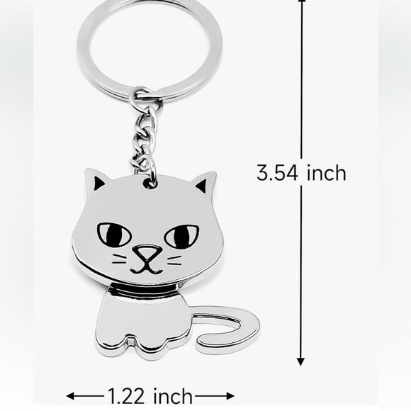 Cute Cat Keychain • Rotating Charm • Silver Metal Accessory - New - Picture 6 of 10